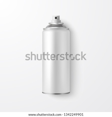 Vector 3d Realistic White Blank Spray Can, Spray Bottle Closeup Isolated on White Background. Design Template of Sprayer Can for Mock up, Package, Advertising, Hairspray, Deodorant. Top View