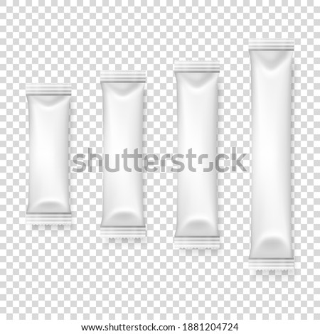 Vector 3d Realistic White Blank Packaging Icon Set Closeup Isolated. Coffee, Tea, Salt, Sugar, Spices Wrapper, Sachet. Design Template of Packing for Mockup. Top View