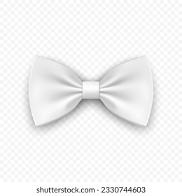 Vector 3d Realistic White Bow Tie Icon Closeup Isolated. Silk Glossy Bowtie, Tie Gentleman. Mockup, Design Template. Bow tie for Man. Mens Fashion, Fathers Day Holiday