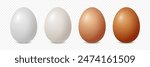 Vector 3d Realistic White and Brown Chicken Egg Icon Set Closeup Isolated. Chicken Eggs. Vector Different Color Whole Eggs. Front View