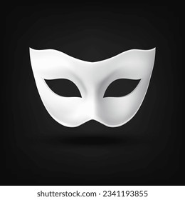 Vector 3d Realistic White Carnival Vintage Eye Mask Icon Closeup Isolated on Black Background. Hero Mask for Carnival, Party, Masquerade Glasses. Design Template for Carniva, Party Ball. Front View