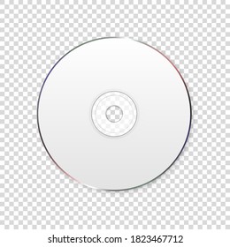 Vector 3d Realistic White CD, DVD Closeup Isolated on Transparent Background. Design Template for Mockup, Copy Space. Top View