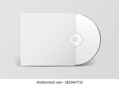 Vector 3d Realistic White CD, DVD With Paper Cover Box Closeup Isolated On White Background. Design Template For Mockup. CD Packaging Copy Space. Front View