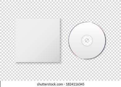 Vector 3d Realistic White CD, DVD With Paper Cover Box Set Closeup Isolated On Transparent Background. Design Template For Mockup. CD Packaging Copy Space. Top View