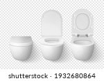 Vector 3d Realistic White Ceramic Closed, Opened Toilet Bowl with Lid Set on Transparent Background. Toilet Room. Plumbing, Mockup, Design Template for Interior, Cleaning, Hygiene Concept. Front View