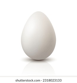 Vector 3d Cierre Realista De Huevo De Pollo Blanco. Icono De Huevo De Pollo Texturado, Aislado. Huevo entero vectorial de pájaro en primera vista