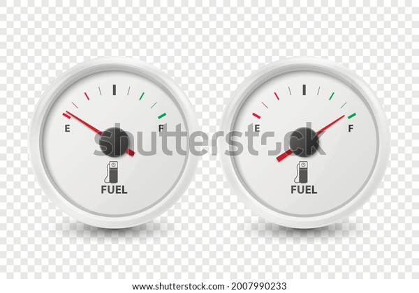 Vector 3d\
Realistic White Circle Gas Fuel Tank Gauge, Oil Level Bar Icon Set\
Isolated. Full and Empty. Car Dashboard Details. Fuel Indicator,\
Gas Meter, Sensor. Design\
Template