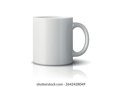 Vector 3d Realistic White Coffee Mug Set for Branding and Mockup. White Glossy Blank Ceramic Mugs Collection for Logo Design. Realistic Coffee Mug for Branding, Presentations