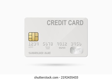 Vector 3d Realistic White Credit Card Isolated. Design Template of Plastic Credit or Debit Card for Mockup, Branding. Credit Card Payment Concept. Front View