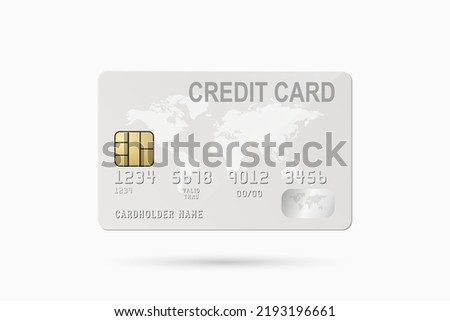 Vector 3d Realistic White Credit Card with Worl Map Isolated on White Background. Design Template of Plastic Credit or Debit Card. Credit Card Payment Concept. Front View