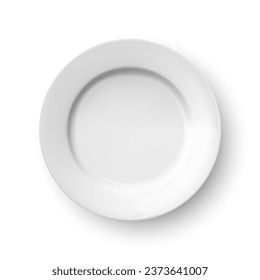 Vector 3d Realistic White Empty Porcelain, Ceramic Plate Icon Closeup Isolated. Design Template for Mockup. Stock Vector Illustration. Top View