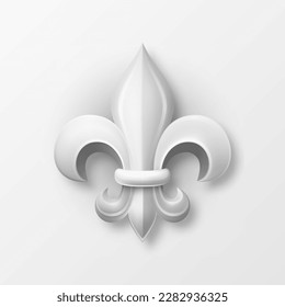 Vector 3d Realistic White Fleur De Lis Icon Closeup Isolated on White Background. Heraldic Lily, Front View. Vector Illustration