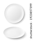 Vector 3d Realistic White Food Empty and Blank Porcelain Ceramic Plate Icon Set Closeup Isolated on White Background. Design Template, Mock up. Front and Top View