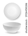 Vector 3d Realistic White Food Empty and Blank Porcelain Ceramic Bowl Plate Icon Set Closeup Isolated on White Background. Design Template, Mock up. Front and Top View