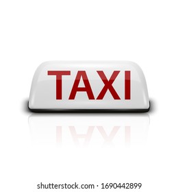 Vector 3d Realistic White French Taxi Sign Icon with Reflection Closeup Isolated on White Background. Design template for Taxi Service, Mockup. Front View