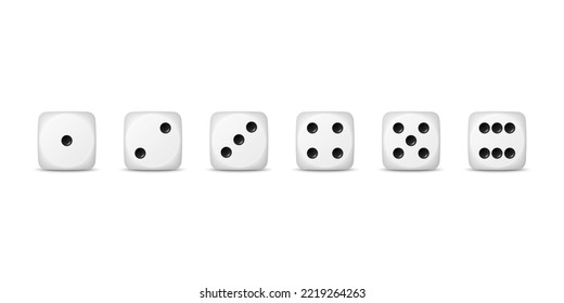 Vector 3d Realistic White Game Dice Icon Set Closeup Isolated. Game Cubes for Gambling, Casino Dices From One to Six Dots, Round Edges