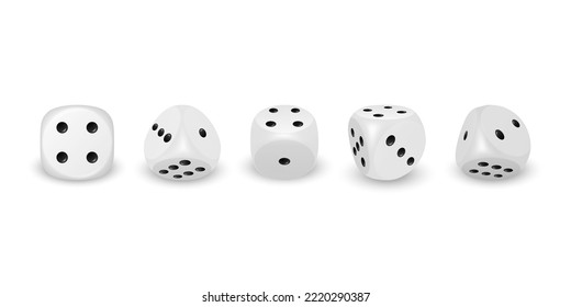 Vector 3d Realistic White Game Dice Icon Set Closeup Isolated. Game Cubes for Gambling, Casino Dices From One to Six Dots, Round Edges