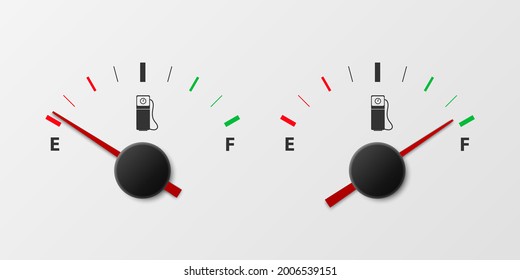 Vector 3d Realistic White Gas Fuel Tank Gauge, Oil Level Bar on White Background. Full and Empty. Car Dashboard Details. Fuel Indicator, Gas Meter, Sensor. Design Template - Shutterstock ID 2006539151