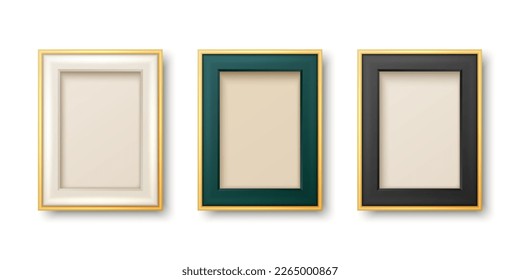 Vector 3d Realistic White, Gen, Black and Golden Decorative Vintage Frames, Borders Set Icon Closeup Isolated on White Background. Photo Frame Design Template for Picture, Border Design, Front View