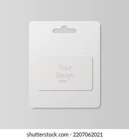 Vector 3d Realistic White Gift Card, Certificate, Guest Room, Plastic Hotel Apartment Keycard, ID Card, Sale, Credit Card Design Template with Paper Blister. Template for Mockup, Branding. Top View