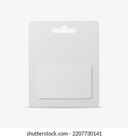 Vector 3d Realistic White Gift Card, Certificate, Guest Room, Plastic Hotel Apartment Keycard, ID Card, Sale, Credit Card Design Template with Paper Blister. Template for Mockup, Branding. Front View