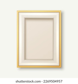 Vector 3d Realistic White and Golden Decorative Vintage Frame, Border Icon Closeup Isolated on White Background. Photo Frame Design Template for Picture, Border Design, Front View