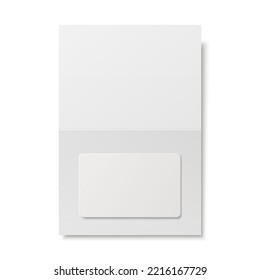 Vector 3d Realistic White Guest Room, Plastic Hotel Apartment Keycard, ID Card, Sale, Credit Card Design Template With Paper Cover Case, Envelope, Wallet Close-up For Mockup, Branding. Top View