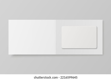 Vector 3d Realistic White Guest Room, Plastic Hotel Apartment Keycard, ID Card, Sale, Credit Card Design Template With Paper Cover Case, Envelope, Wallet Close-up For Mockup, Branding. Top View