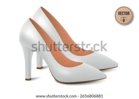Vector 3d Realistic White High Heels Pair. Realistic Women s Shoes with Stiletto Heel for Fashion Poster, Shoe Store Banner, Clothing Catalog, Footwear Branding, Elegant Outfit Design, Online Shop