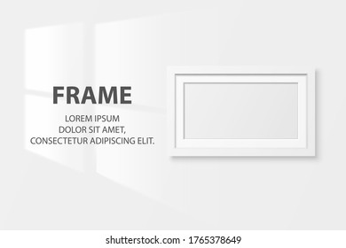 Vector 3d Realista Blanco Horizontal Madera Simple Marco Moderno Icono Cerrado Aislado sobre fondo de pared blanca con luz de ventana. Se puede usar para presentaciones. Plantilla de diseño, copia de seguridad, vista frontal