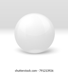 Vector 3D realistic white marble ball, on white and grey background. 
