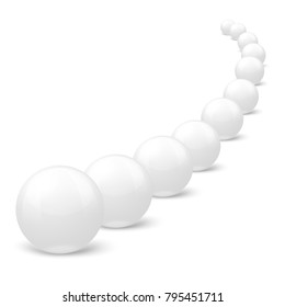 Vector 3D realistic white marble balls set in a row, on white background.