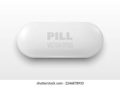 Vector 3d Realistic White Oval Horizontal Pharmaceutical Medical Pill, Capsule, Tablet Icon Closeup Isolated on White Background. Top View. Medical Concept