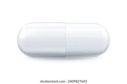 Vector 3d Realistic White Oval Pharmaceutical Medical Pill. Capsule, Tablet Icon. Closeup top view isolated pill. Medicine, health concept