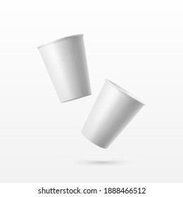 Vector 3d Realistic White Paper Glossy Disposable Cup for Beverage, Drinks Isolated on White Background. Coffee, Soda, Tea, Cocktail, Milkshake. Design Template of Packaging for Mockup. Front View