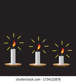 Vector 3d realistic white paraffin or wax burning party candle closeup isolated on black background. Design template, clipart for  