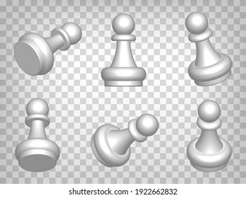 Vector 3d Realistic White Pawn Icon Set Isolated. Set of perspective projections 3d Pawn model on transparent background.  3d figure.  Graphic elements for your design. EPS 10