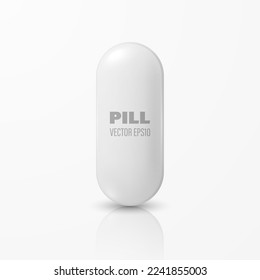 Vector 3d Realistic White Pharmaceutical Medical Pill, Capsule, Tablet Isolated on White Background. Front View. Medical Concept