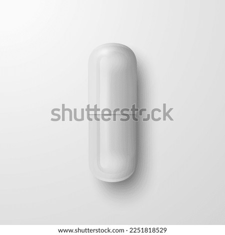 Vector 3d Realistic White Pharmaceutical Medical Pill, Capsule, Tablet on White Background. Front View. Copy Space. Medicine, Health Concept