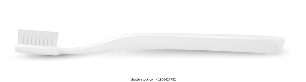 Vector 3d Realistic White Plastic Blank Toothbrush Icon Isolated on White Background. Design Template, Mockup. Dentistry, Healthcare, Hygiene Concept. Horizontal View