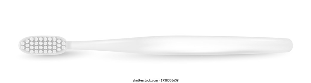 Vector 3d Realistic White Plastic Blank Toothbrush Icon Isolated on White Background. Design Template, Mockup. Dentistry, Healthcare, Hygiene Concept. Horizontal View