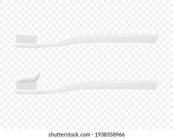 Vector 3d Realista Plastic Blank Toothcel blanco e Icono de Pasta dental conjunto aislado en fondo transparente. Plantilla de diseño, Trampa. Odontología, salud, concepto de higiene