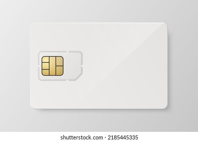 Vector 3d Realistic White Plastic Card and Sim Card Template, Isolated. Design Template of Sim Card with Plastic Card for Mockup, Branding. Front View