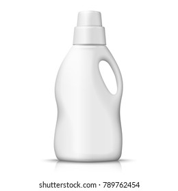 Vector 3d realistic white plastic detergent bottle on white background. Mock-up for product package branding.