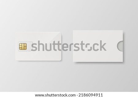 Vector 3d Realistic White Plastic Card and Sim Card Template, Paper Cover Wallet Isolated. Design Template of Sim Card with Plastic Card for Mockup, Branding. Front View