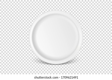 Vector 3d Realistic White Porcelain, Plastic or Paper Disposable Food Dish Plate Icon Closeup Isolated. Front View. Design template, Mock up for Graphics, Branding Identity, Printing, etc