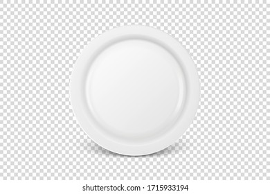 Vector 3d Realistic White Porcelain, Plastic or Paper Disposable Food Dish Plate Icon Closeup Isolated. Front View. Design template, Mock up for Graphics, Branding Identity, Printing, etc