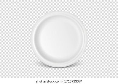 Vector 3d Realistic White Porcelain, Plastic Or Paper Disposable Food Dish Plate Icon Closeup Isolated. Front View. Design Template, Mock Up For Graphics, Branding Identity, Printing, Etc