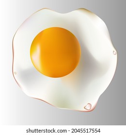 Vector 3d Realistic White Porcelain, and Fried Egg, Omelette Closeup on Yellow Background. Design Template for Mockup. Stock Vector Illustration. Breakfast Concept. EPS 10