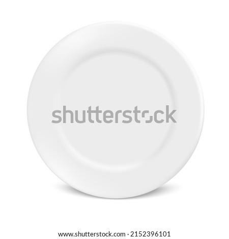 Vector 3d Realistic White Porcelain, Plastic or Paper Disposable Food Plate Plate Icon is isolated on a white background. Front view. Design template.
